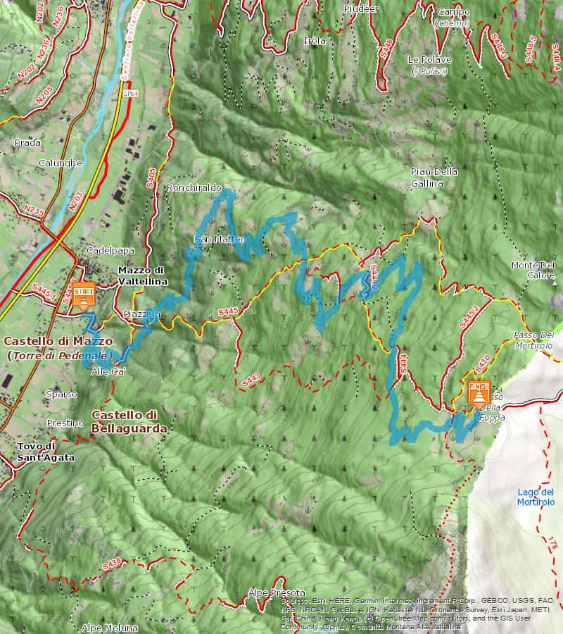 Mappa dell'itinerario ciclistico salita del Mortirolo